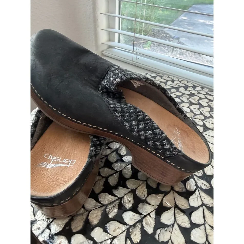 Dansko BEV Burnished Black Nubuck Leather Clog Slip On Mules Sz 39